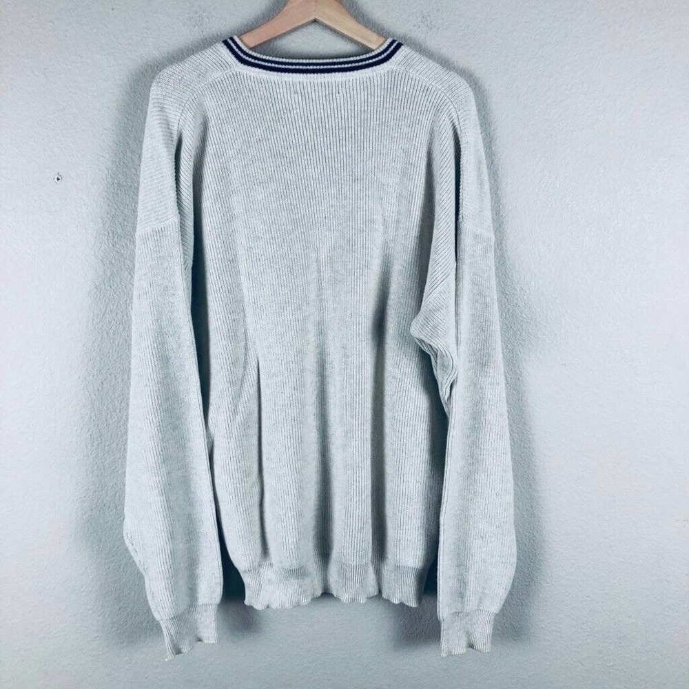 EDDIE Bauer Sweater Cream Knit Varsity Stripe V Pullover Casual Sz X Large Tall - Picture 11 of 13